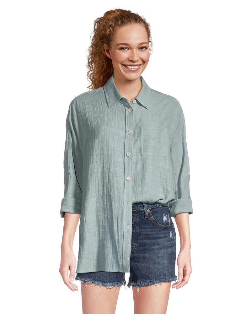 FarWest Women's Oversized Button Up Beach Shirt