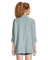 FarWest Women's Oversized Button Up Beach Shirt