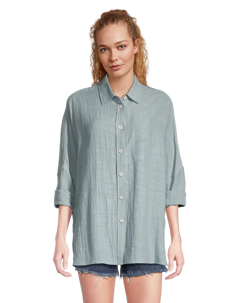 FarWest Women's Oversized Button Up Beach Shirt