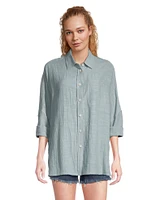 FarWest Women's Oversized Button Up Beach Shirt