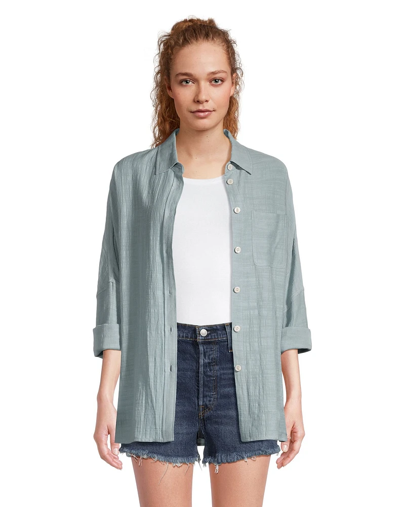 FarWest Women's Oversized Button Up Beach Shirt