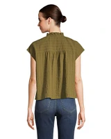 Denver Hayes Women's Short Sleeeve Textured Cotton Blouse