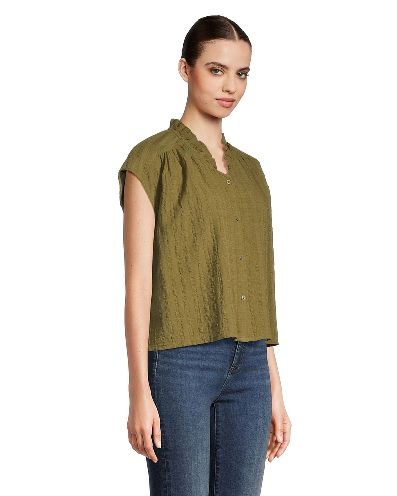 Denver Hayes Women's Short Sleeeve Textured Cotton Blouse