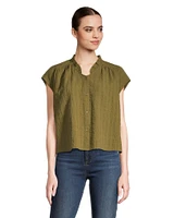 Denver Hayes Women's Short Sleeeve Textured Cotton Blouse