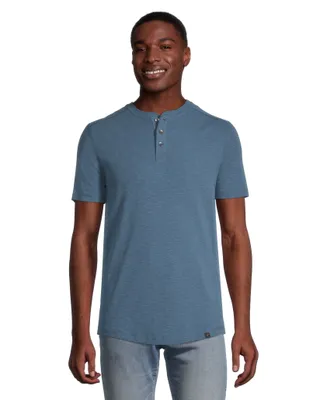 Denver Hayes Men's Short Sleeve Modern Fit 3-Button Slub Finish Cotton Henley Shirt