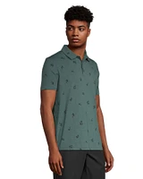 FarWest Men's Slub Textured All Over Print Polo Shirt