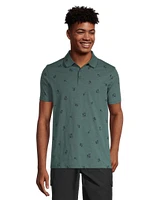 FarWest Men's Slub Textured All Over Print Polo Shirt