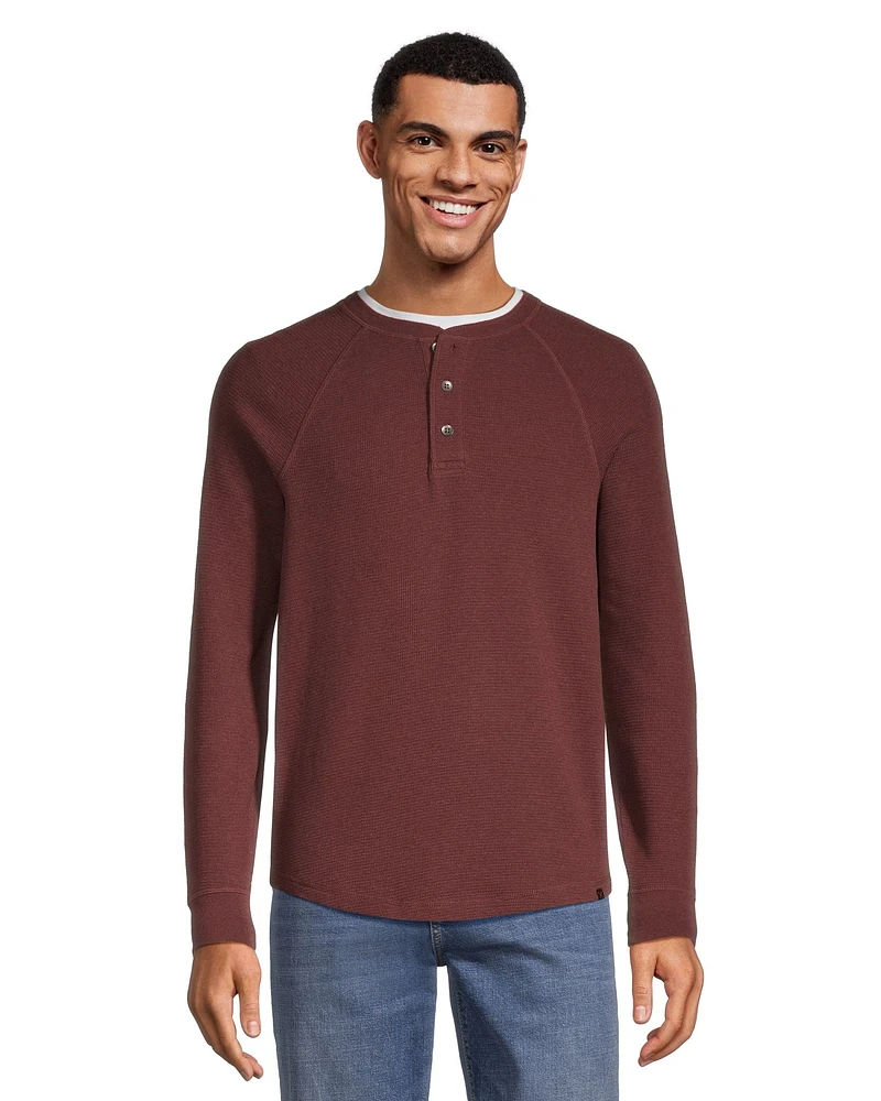 Denver Hayes Men's Waffle Raglan Long Sleeve Henley Shirt