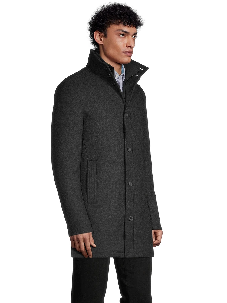 Denver Hayes Men's Buttoned Placket Full Zip Wool-Blend Winter Coat