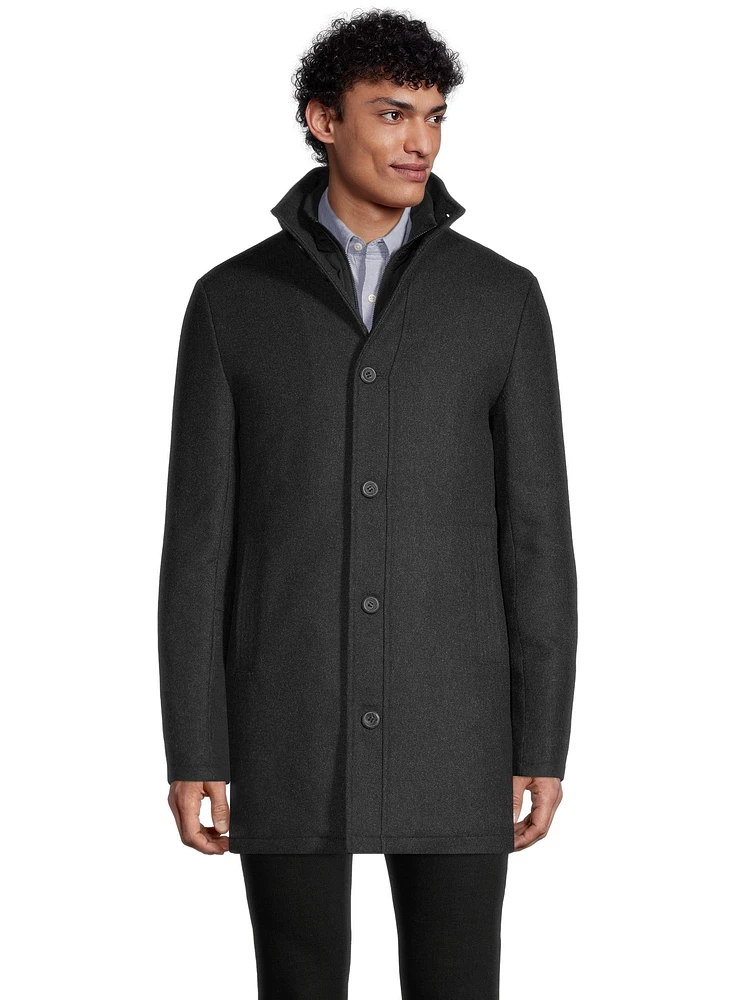 Denver Hayes Men's Buttoned Placket Full Zip Wool-Blend Winter Coat