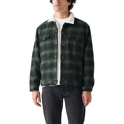 Levi's Men's Plaid Sherpa Lined Casual Trucker Jacket - Relaxed Fit