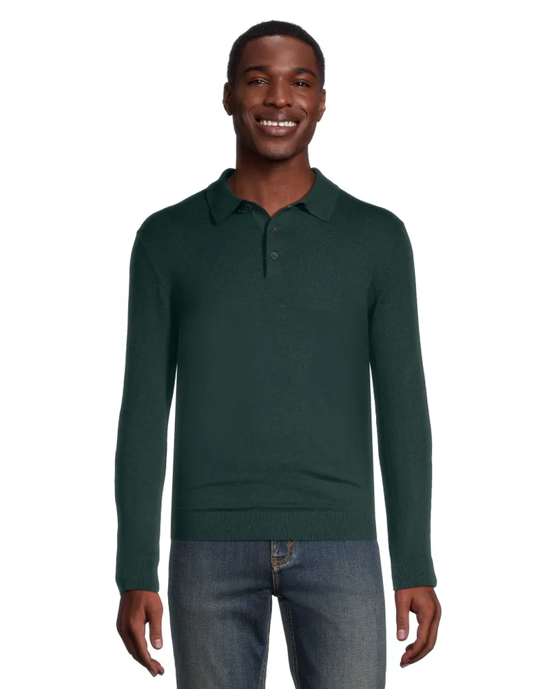 Denver Hayes Men's Long Sleeve Cotton Polo Sweater