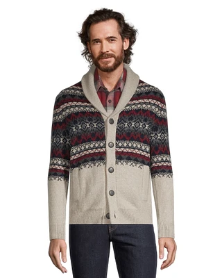 WindRiver Men's Heritage Fairisle Pattern Button Down Cardigan Sweater