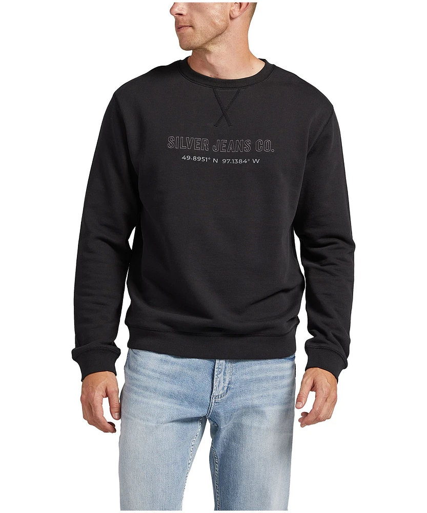 Silver Men's Cotton Fleece Logo Crewneck Sweatshirt