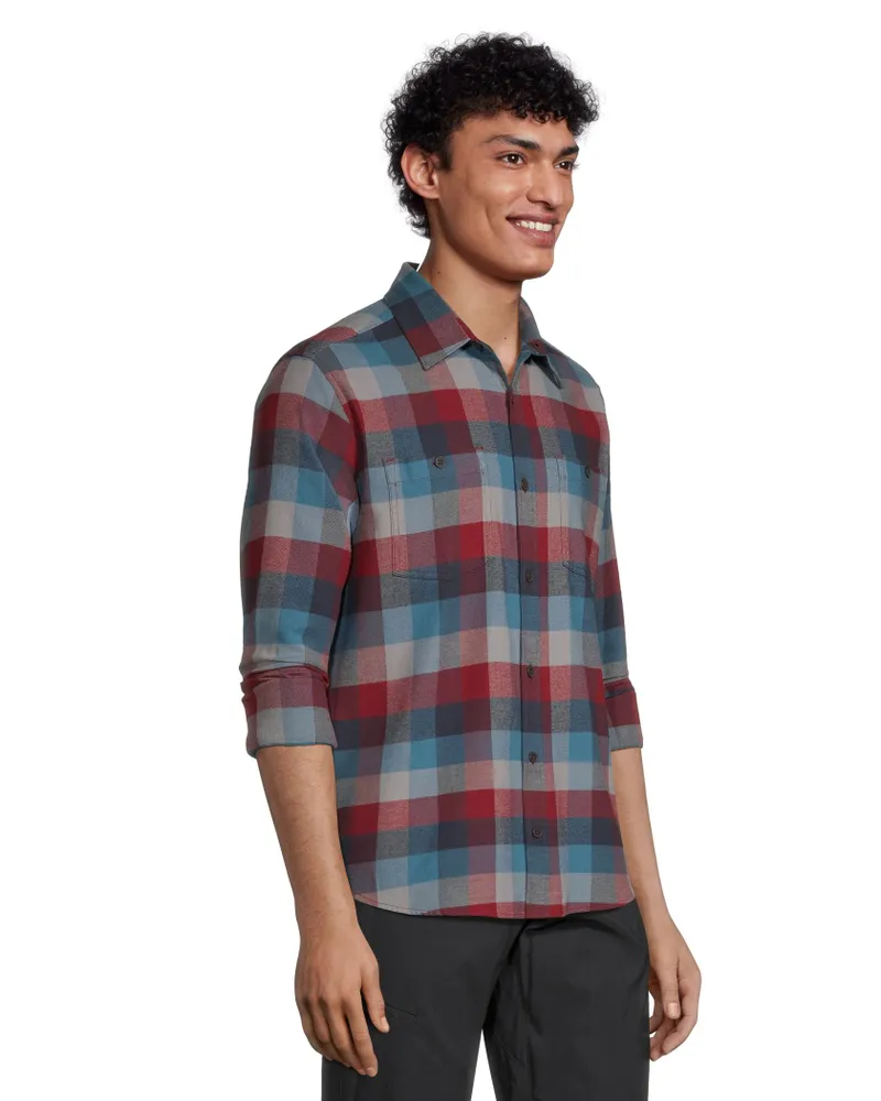 WindRiver Men's Basic Long Sleeve Regular Fit Stretch Plaid Flannel Shirt