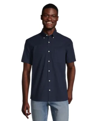 Denver Hayes Men's Stretch Oxford Modern Fit Short Sleeve Button Down Shirt