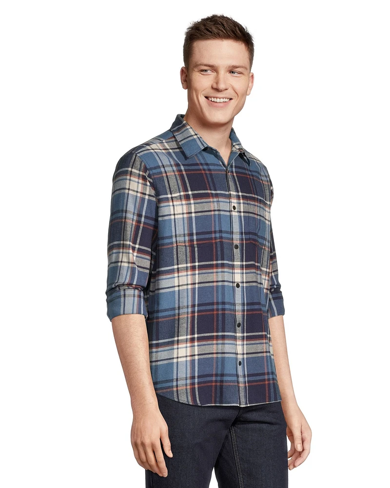 WindRiver Men's Basic Stretch Flannel Snap Down Shirt