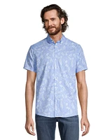 Report Men's 4 Way Stretch Light Blue Leaves Printed Shirt