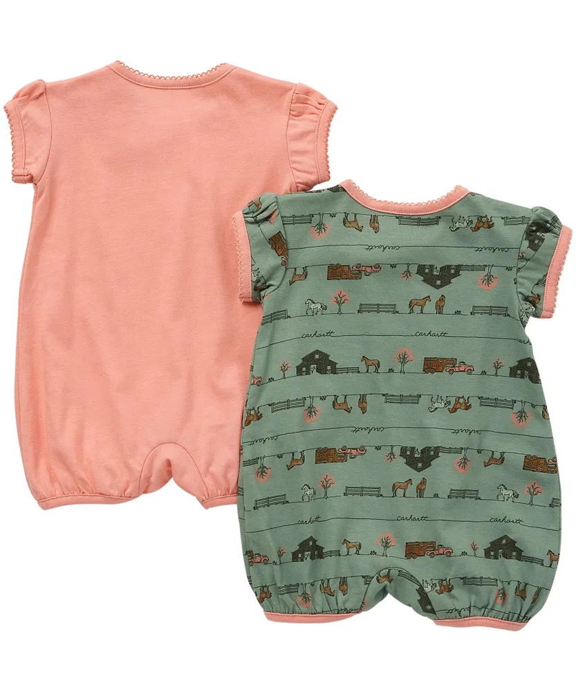 Baby Girls' Short Sleeve Horse Farm Print Romper