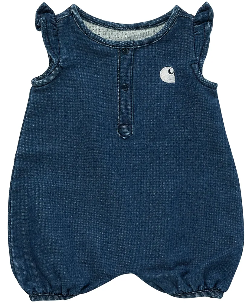 Baby Girls' Knit Denim Henley Romper