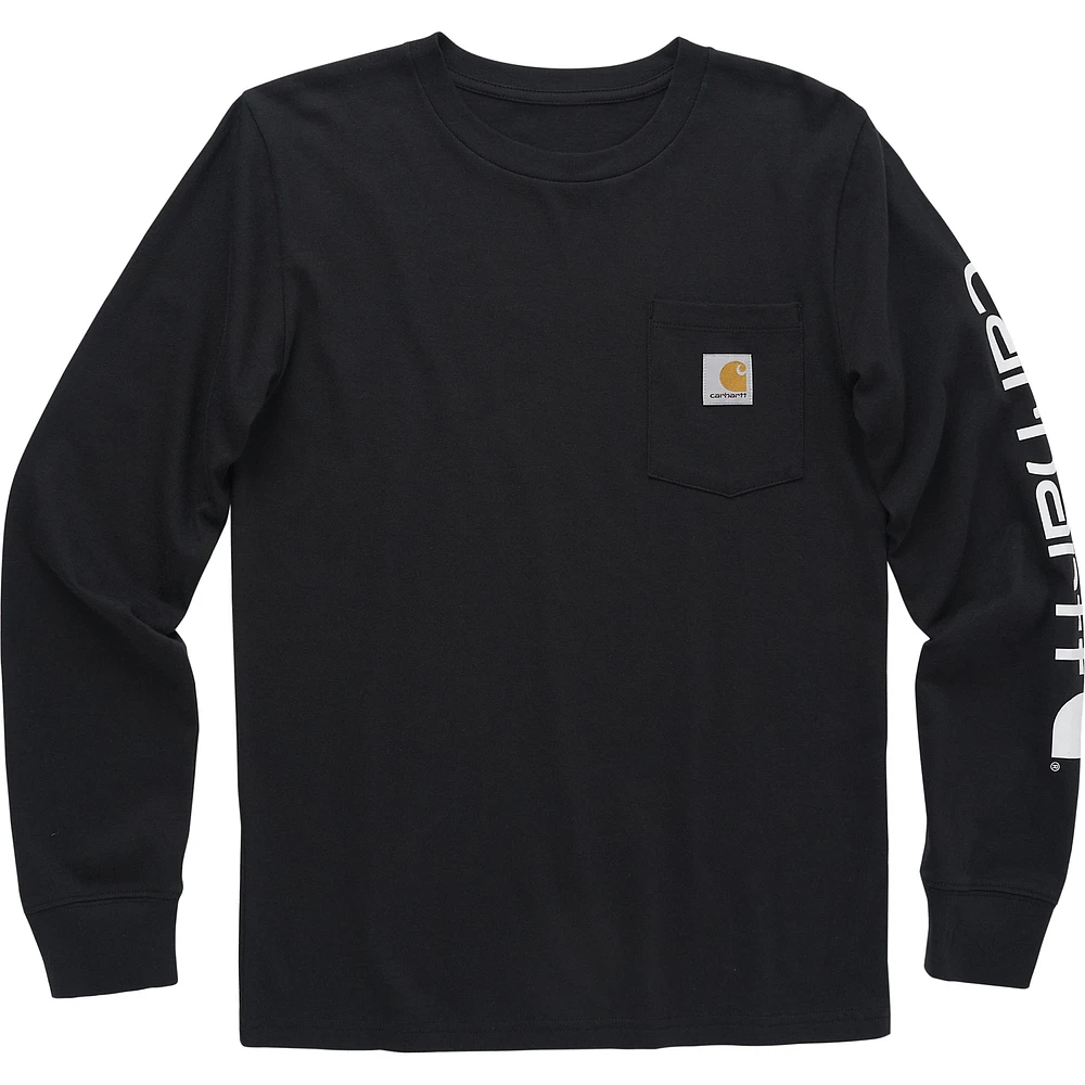 Carhartt Youth Boy's Long Sleeve Logo Pocket Crewneck T Shirt