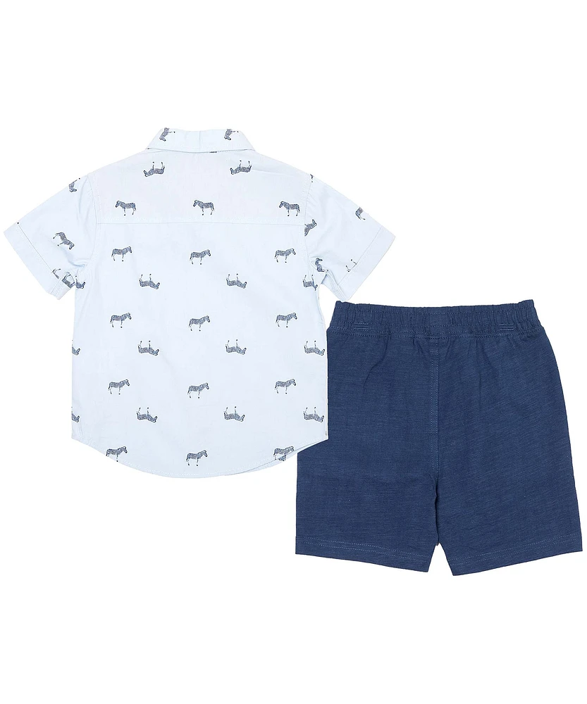 Silver Kids' Short Sleeve AOP Shirt With Pull On Shorts Set