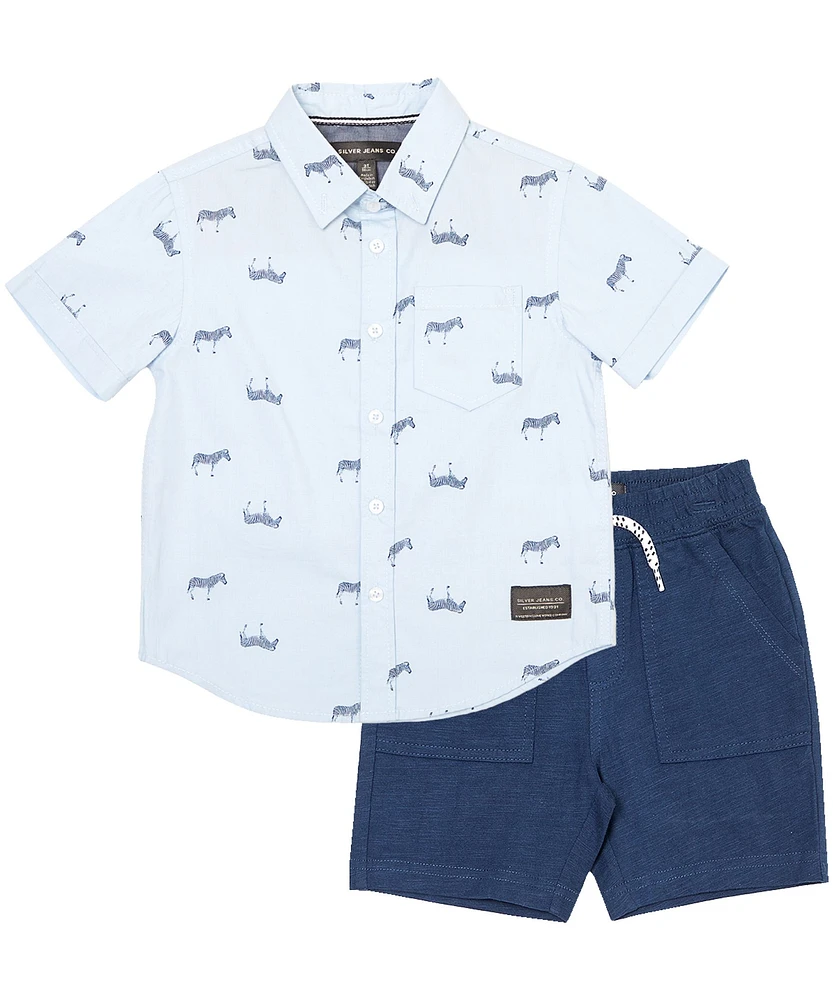 Silver Kids' Short Sleeve AOP Shirt With Pull On Shorts Set