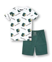 Silver Kids' Unisex Short Sleeve Crew Tee With Pull On Shorts Set