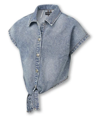 Silver Kids' Front Knot Denim Short Sleeve Shirt