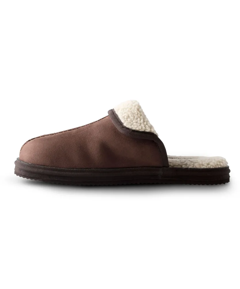 WindRiver Men's Faux Suede Mule With Sherpa Lining Slippers - Tan/Brown