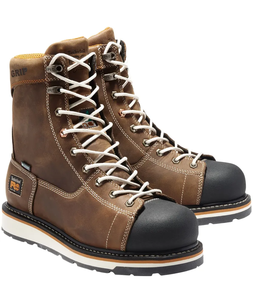 Timberland PRO Men's Alloy Toe Gridworks Waterproof 8 Inch Work Boot - Brown Full-Grain Leather