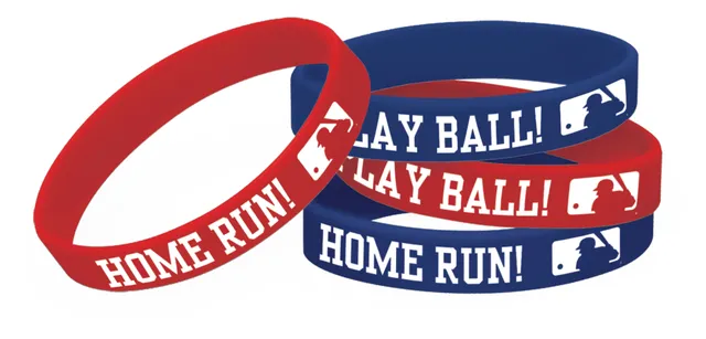 Amscan Major League Baseball MLB Play Ball Rubber Wristband Bracelets,  Red/Blue, One Size, 12-pk, Wearable Accessory Favours for Sports