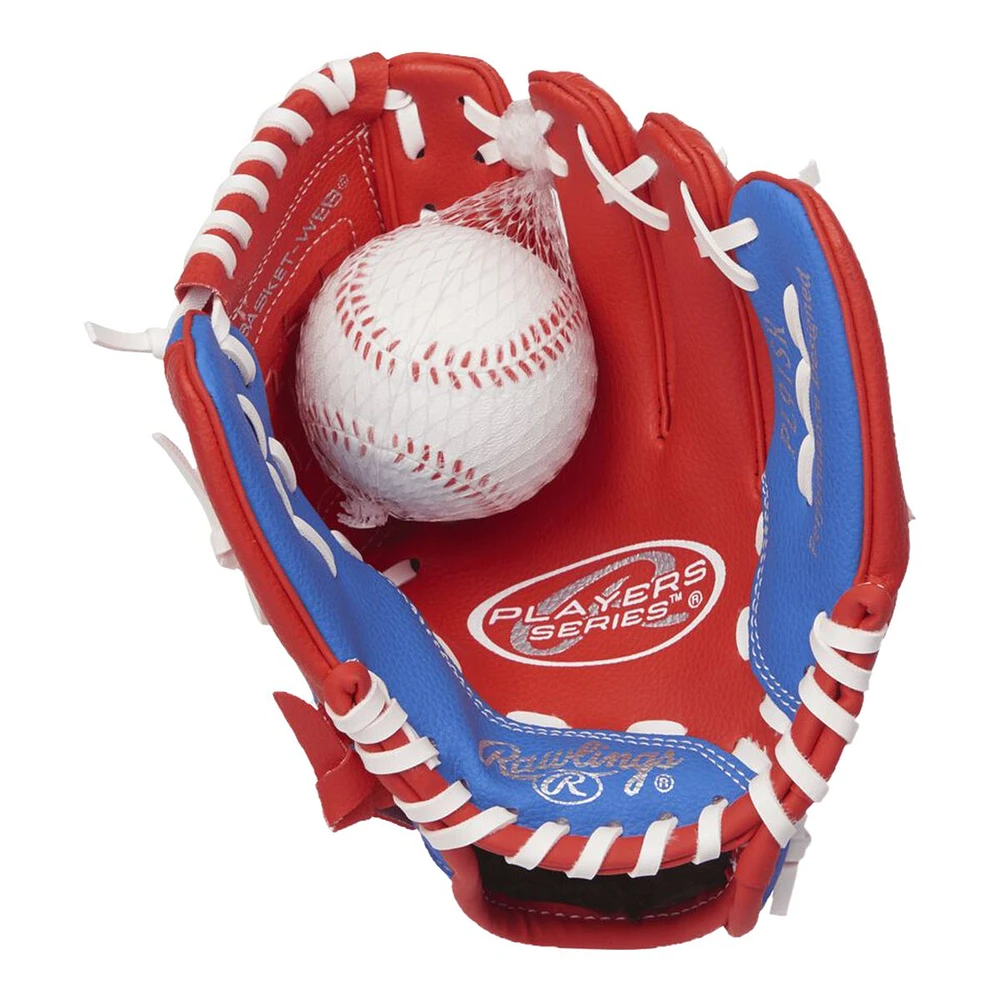 Rawlings Kids Players Series 9" Baseball/Softball Glove, Right-hand Catch, With Ball