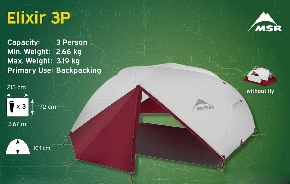 MSR Elixir 3 Lightweight 3 Person Tent with Footprint