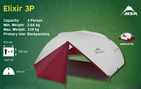 MSR Elixir 3 Lightweight 3 Person Tent with Footprint