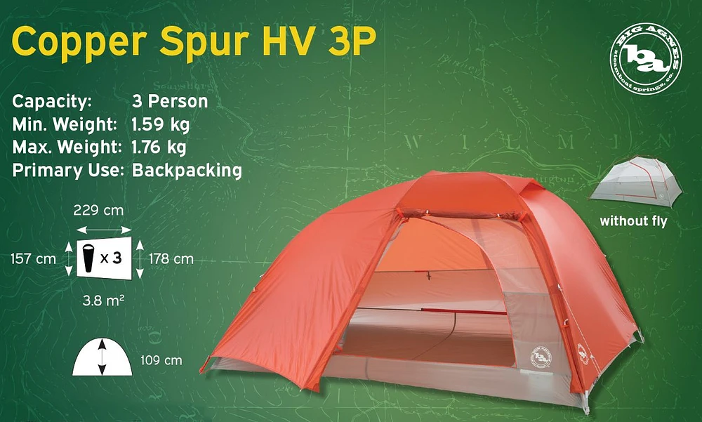 Big Agnes Copper Spur HV UL3 Freestanding Ultralight Comfortable 3 Person Backpacking Tent