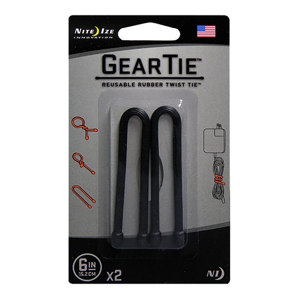 Nite Ize Gear Tie 6" - Black 2 Pack