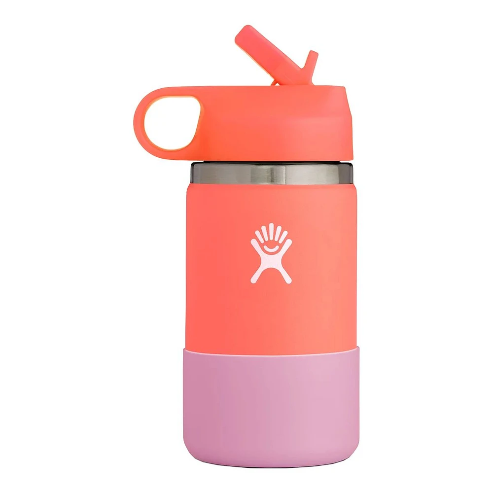 Hydroflask Kids Wide Mouth 12 oz Water Bottle, Straw Lid, Insulated Stainless Steel