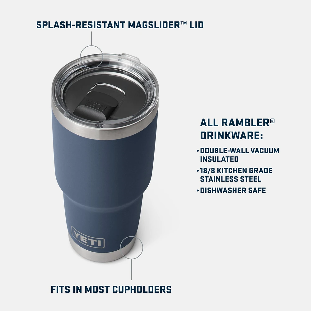 YETI Rambler 30 oz Mug, Sliding Lid, Insulated Stainless Steel, Dishwasher Safe