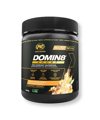 PVL Domin8 Sport 225g Preworkout Superfuel - Peach Mango Punch