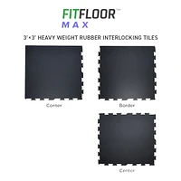 Fit Floor Max 12MM 3'x3' Heavy Weight Rubber Interlocking Tiles Centre Mat