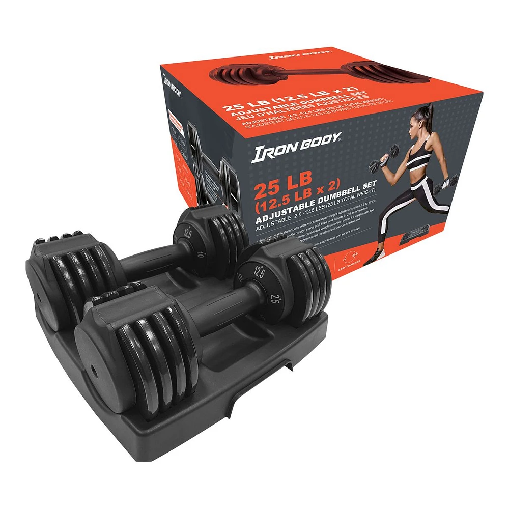 Iron Body Fitness Adjustable 25 lbs Dumbbells Set - Pair