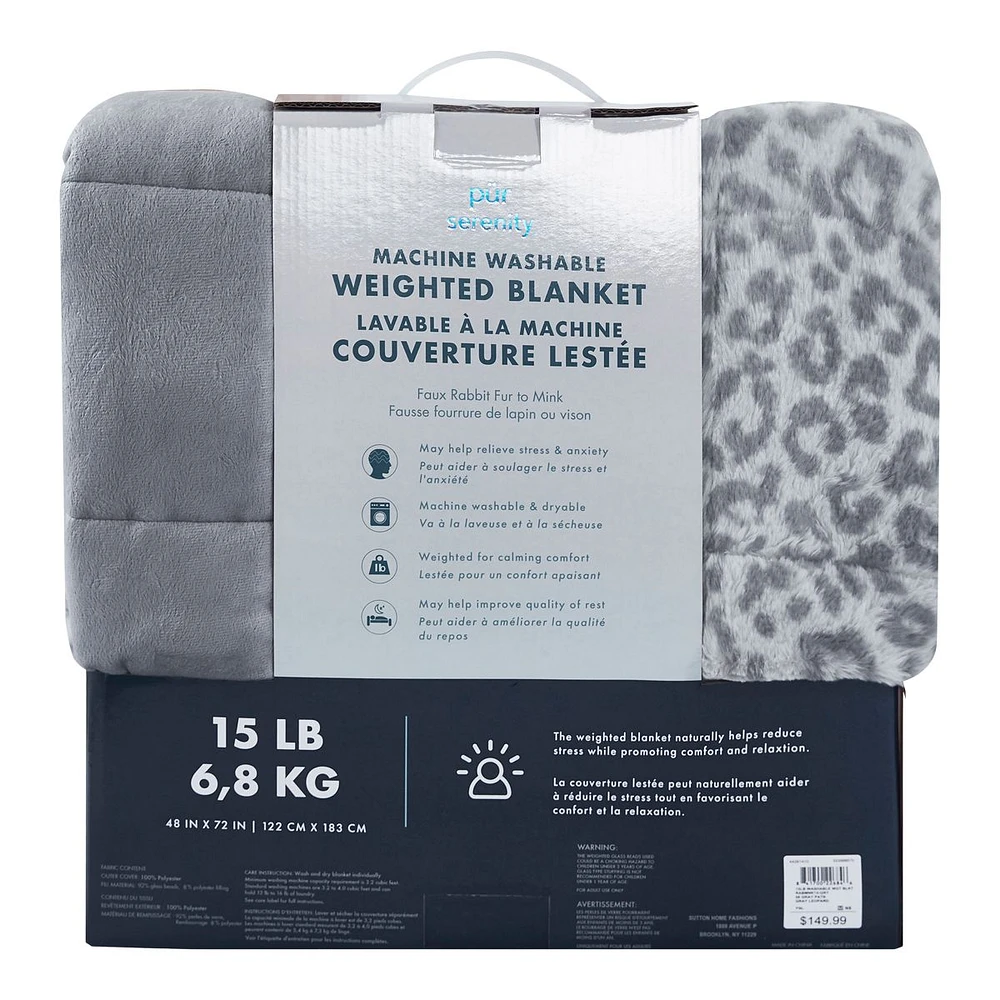 Pur Serenity 15 lb Rabbit Faux Fur Washable Weighted Blanket