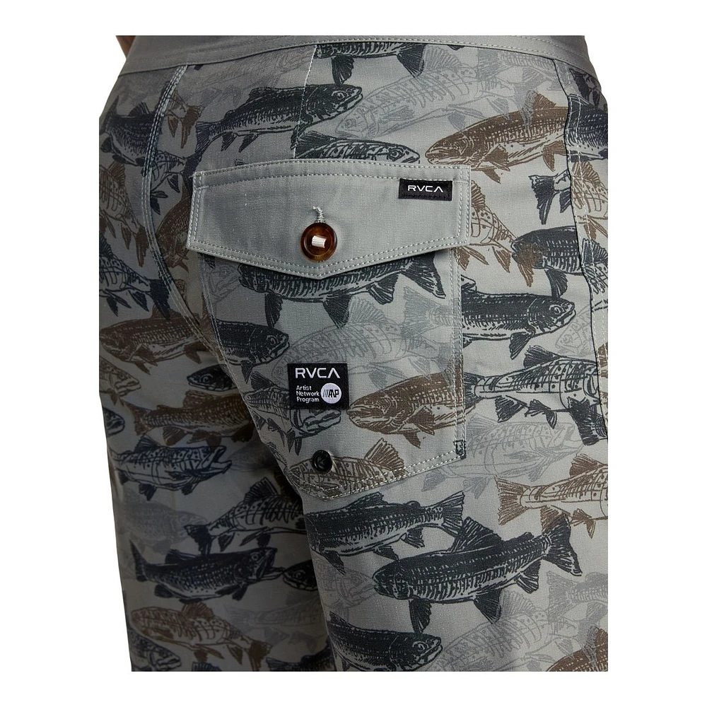 RVCA Men's Horton Fish Camo Swim Boardshorts, 18", 4-Way Stretch