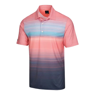 Greg Norman Golf Men's Stripe Print  Short Sleeve Polo T Shirt, UPF 50