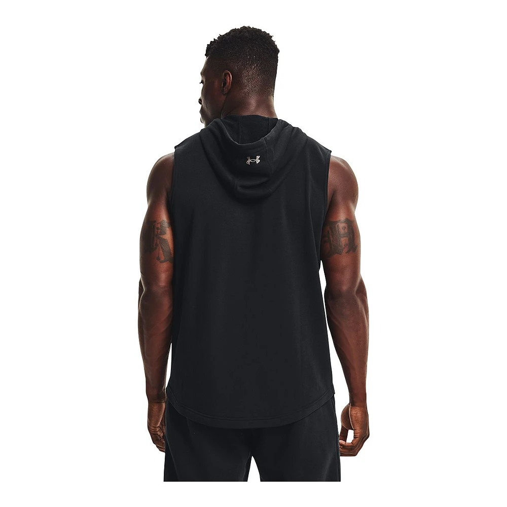 Under Armour Men's Project Rock Terry Bull Sleeveless Hoodie, Kangaroo Pocket