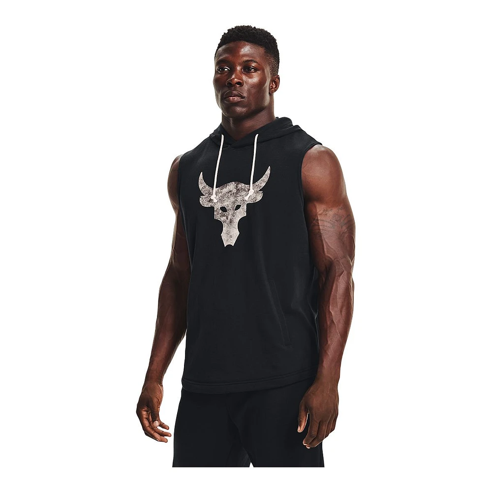 Under Armour Men's Project Rock Terry Bull Sleeveless Hoodie, Kangaroo Pocket