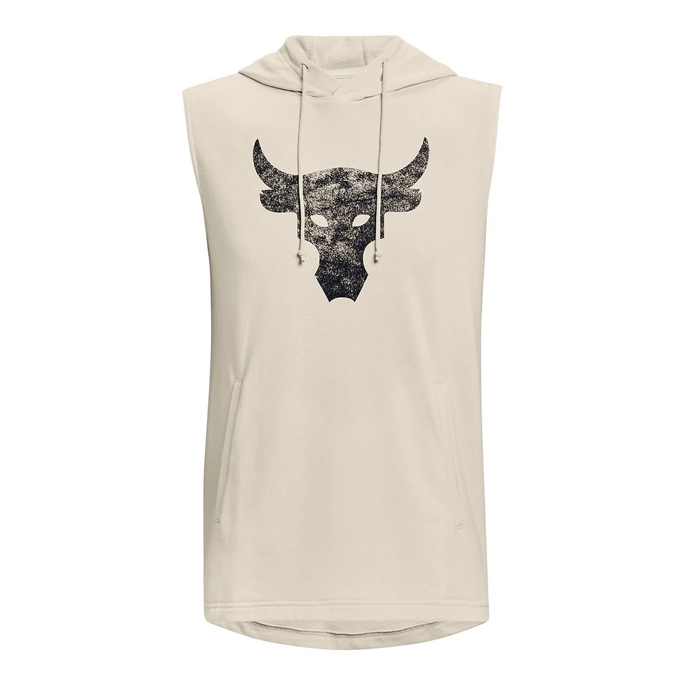 Under Armour Men's Project Rock Terry Bull Sleeveless Hoodie, Kangaroo Pocket