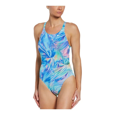 Nike Women's Holographic Fast Back One Piece Swimsuit/Bathing Suit, Sport