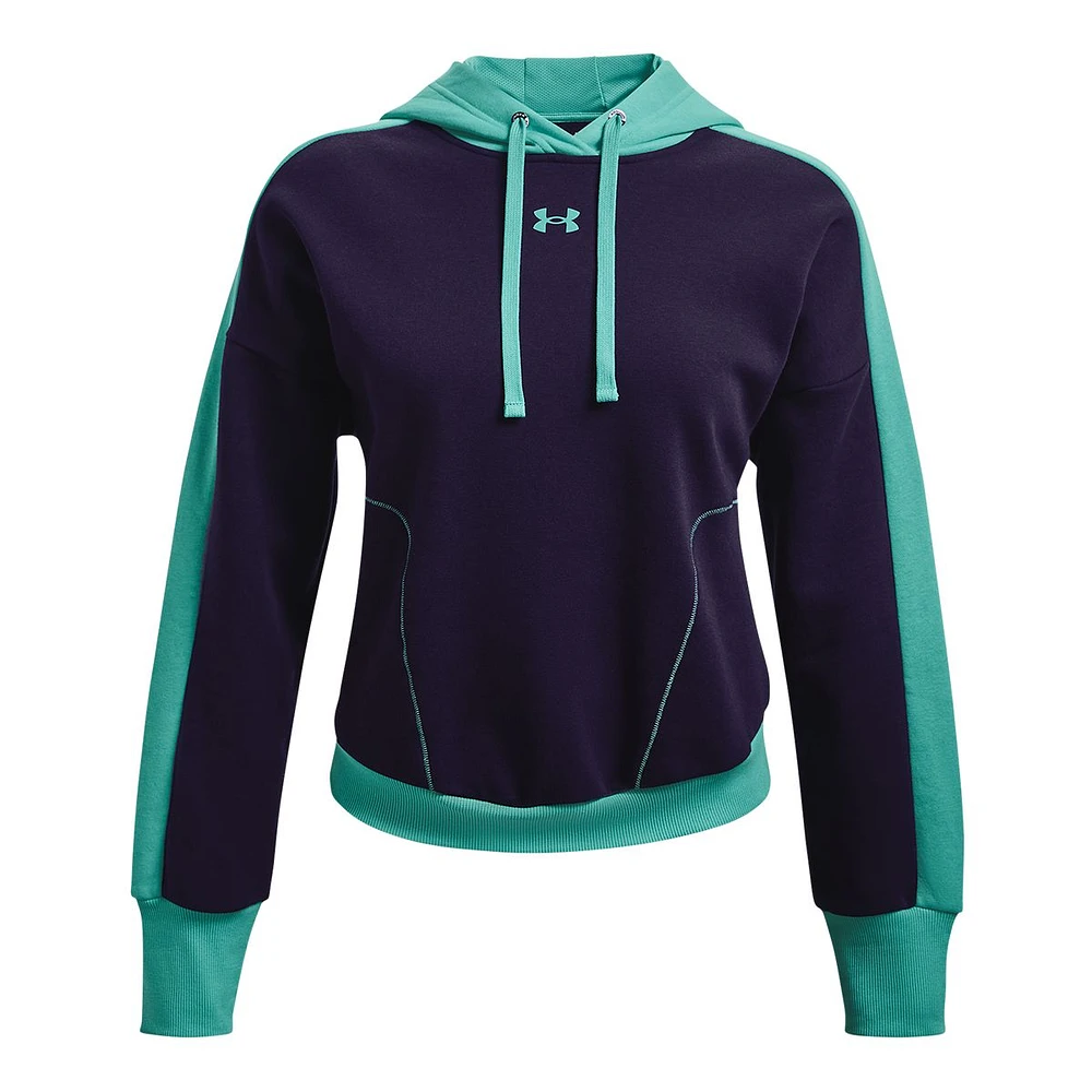 Under Armour Women's Rival Fleece Block Pullover Hoodie, Cotton Blend, Kangaroo Pocket